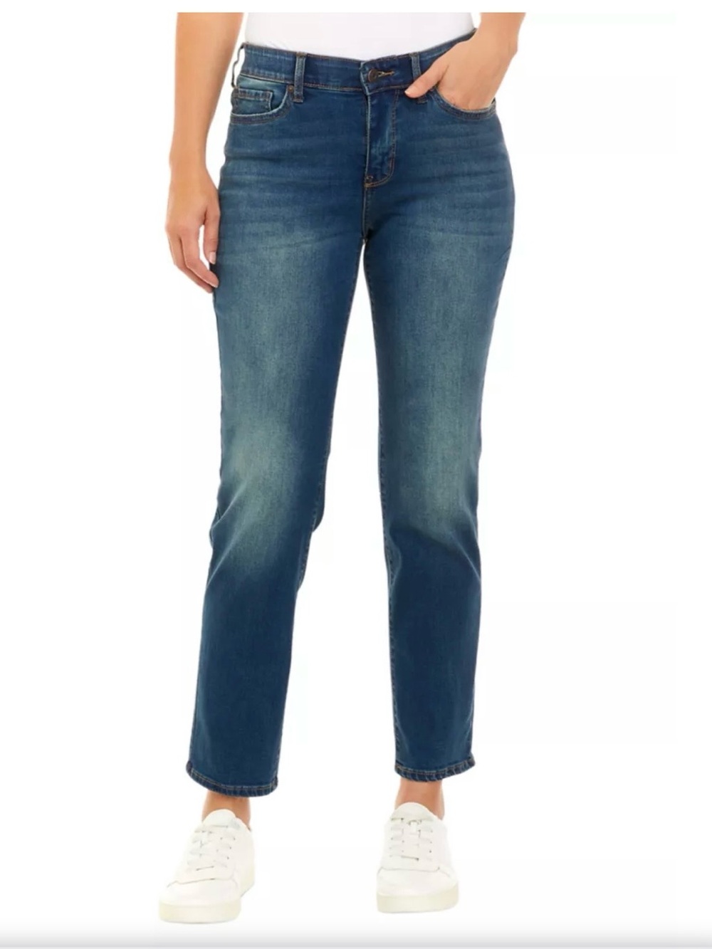 Wonderly Mid Rise Straight Jeans in Denim Blue
